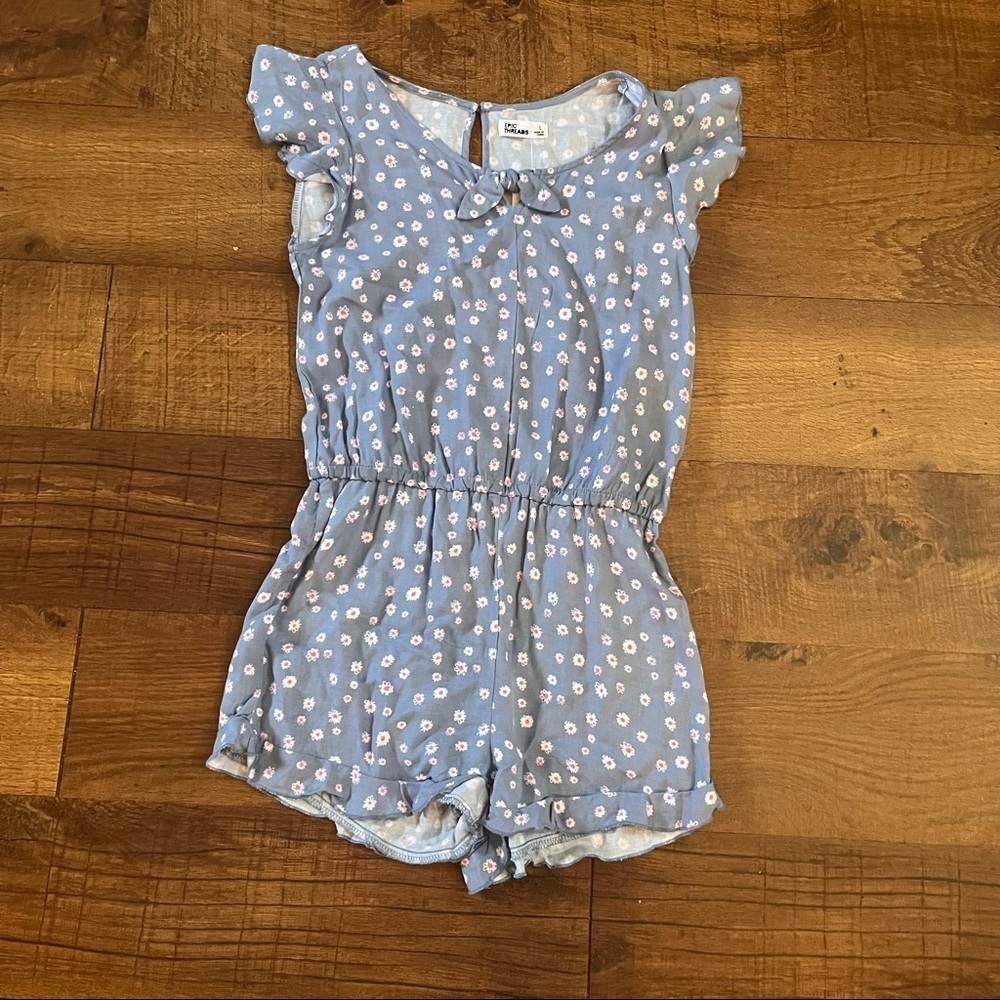 NWT epic threads girls one 1 piece romper blue flower bursts Sz large